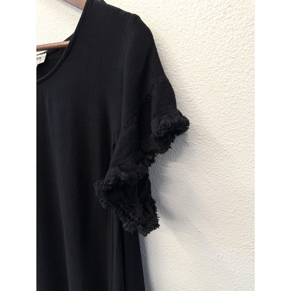 Umgee Babydoll Dress Womens Size L Black Linen Fringe Hem Beachy Boho Western - Picture 4 of 8